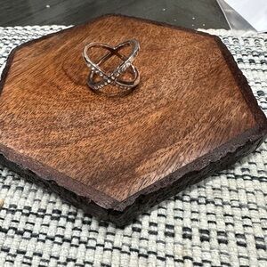 Rose Gold Crisscross Ring with Rhinestones